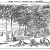 <p>Picnic excursion to Davids Island, August 14, 1858.  This is earliest-known depiction of Davids Island and illustrates the rustic character of the picnic ground.  The view perhaps looks south toward the area later occupied by the Mortar Battery.  Published in Frank Leslie&#39;s Illustrated Newspaper, September 4, 1858.</p>
